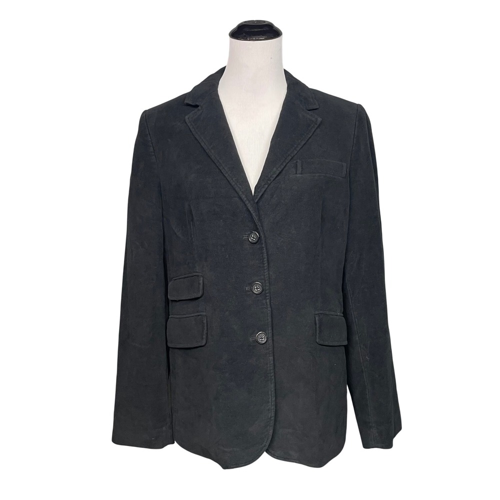 NWT Banana Republic Blazer Women 14 Black Cotton Moleskin Jacket Elbow Patches